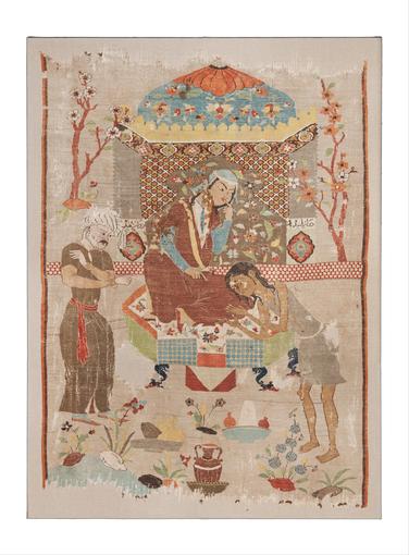 Image of Silk Tapestry Depicting the story of Leila and Majnun